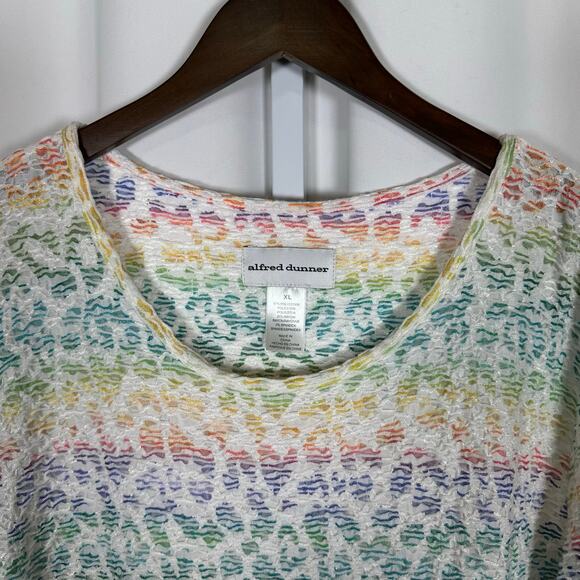 Alfred‎ Dunner Rainbow Animal Print Knit Top Asymmetrical Hem XL 3/4 Sleeve - Picture 2 of 9